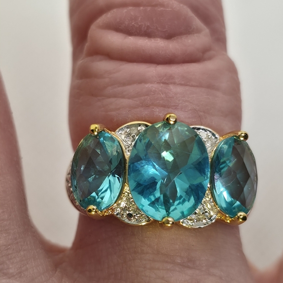 NWOT Designer Ross Simons Carribbean Tourmaline And Diamond Ring - Picture 8 of 11